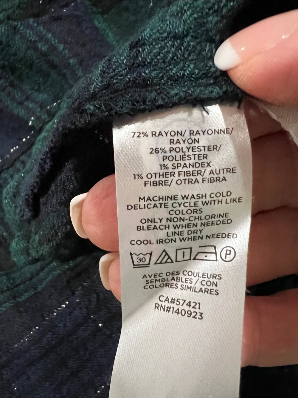 Plaid Button-Front Peasant Top - Green/Black/Navy - Picture 5 of 5